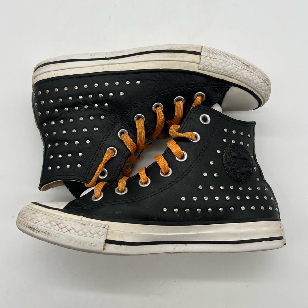 Vintage Converse all star Women Sz 6 Black Leather Sliver Studded Spikes Sneaker - Picture 10 of 13
